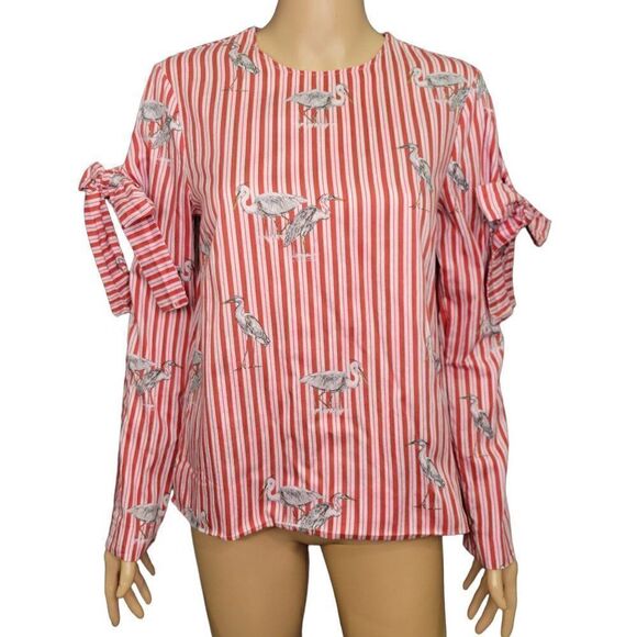 Zara Woman Striped & Crane Print Blouse (Size M) - Picture 1 of 6